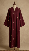Ethereal embroidery open front abaya .