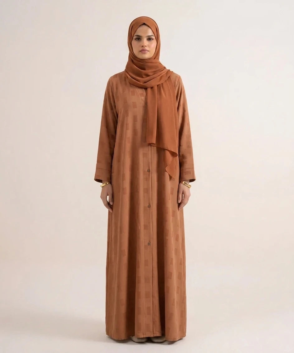 Grid open front abaya