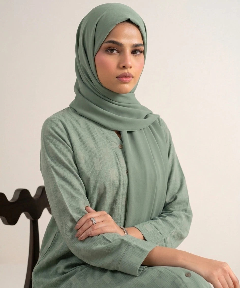 Grid open front abaya