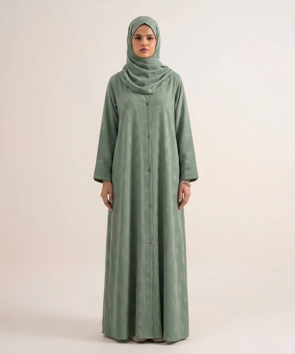 Grid open front abaya