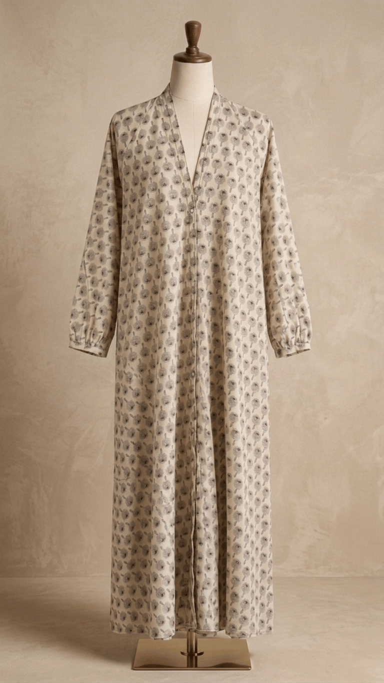 Grain حبة printed open front abaya.