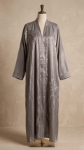 Silver Thread  hand embroidered open front abaya