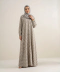 Grain printed open front abaya.