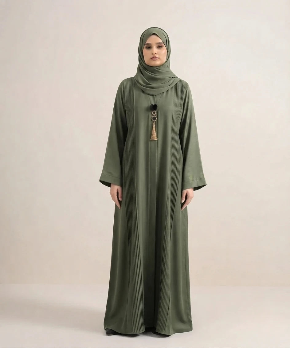 Pleats open front abaya