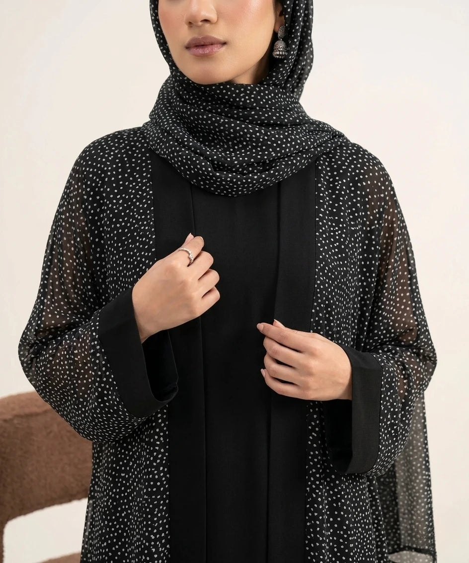 Black 03 piece double upper abaya .