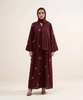 Ethereal embroidery open front abaya .