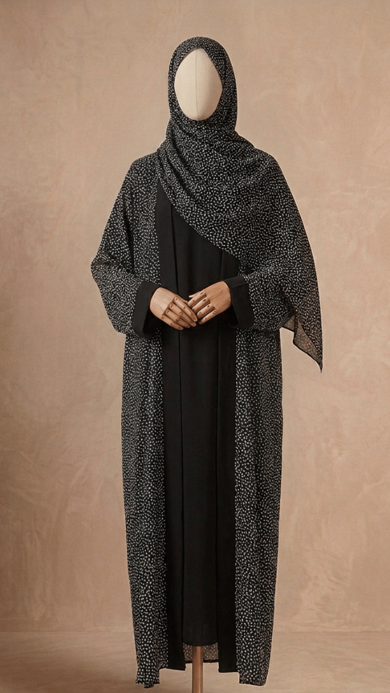 Black 03 piece double upper abaya .