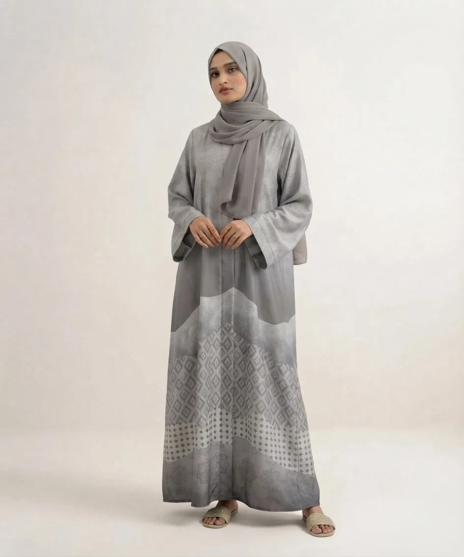Mirage printed open front abaya