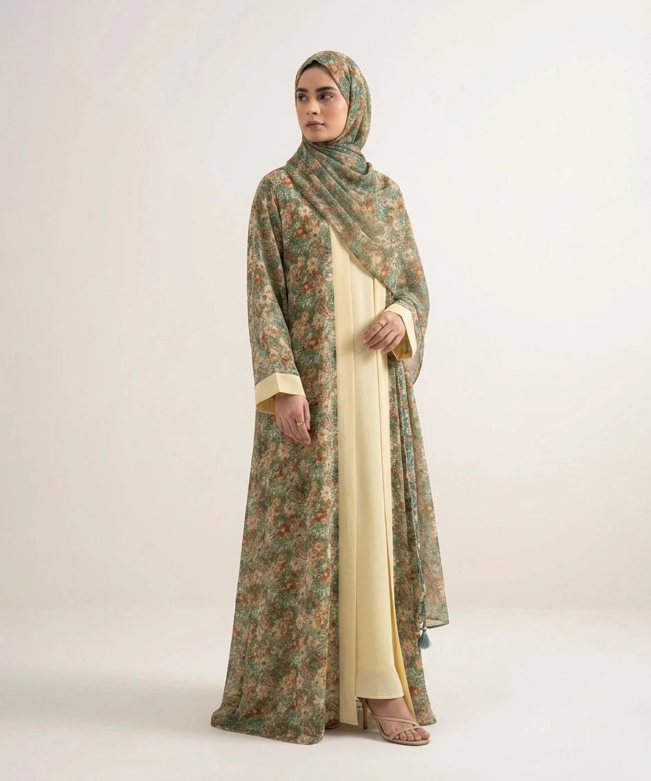Pista 03 piece double upper abaya .