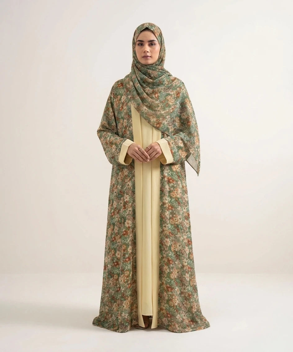 Pista 03 piece double upper abaya .