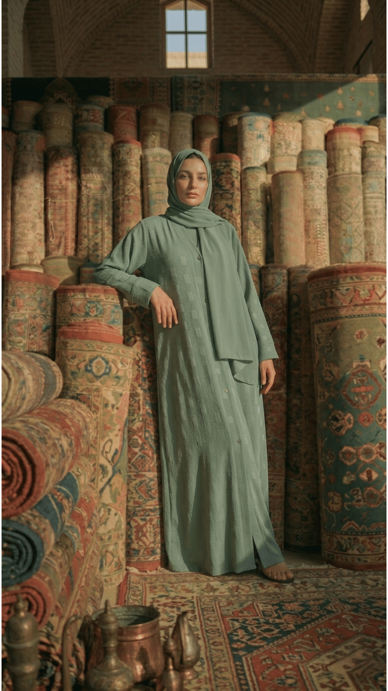 Grid open front abaya