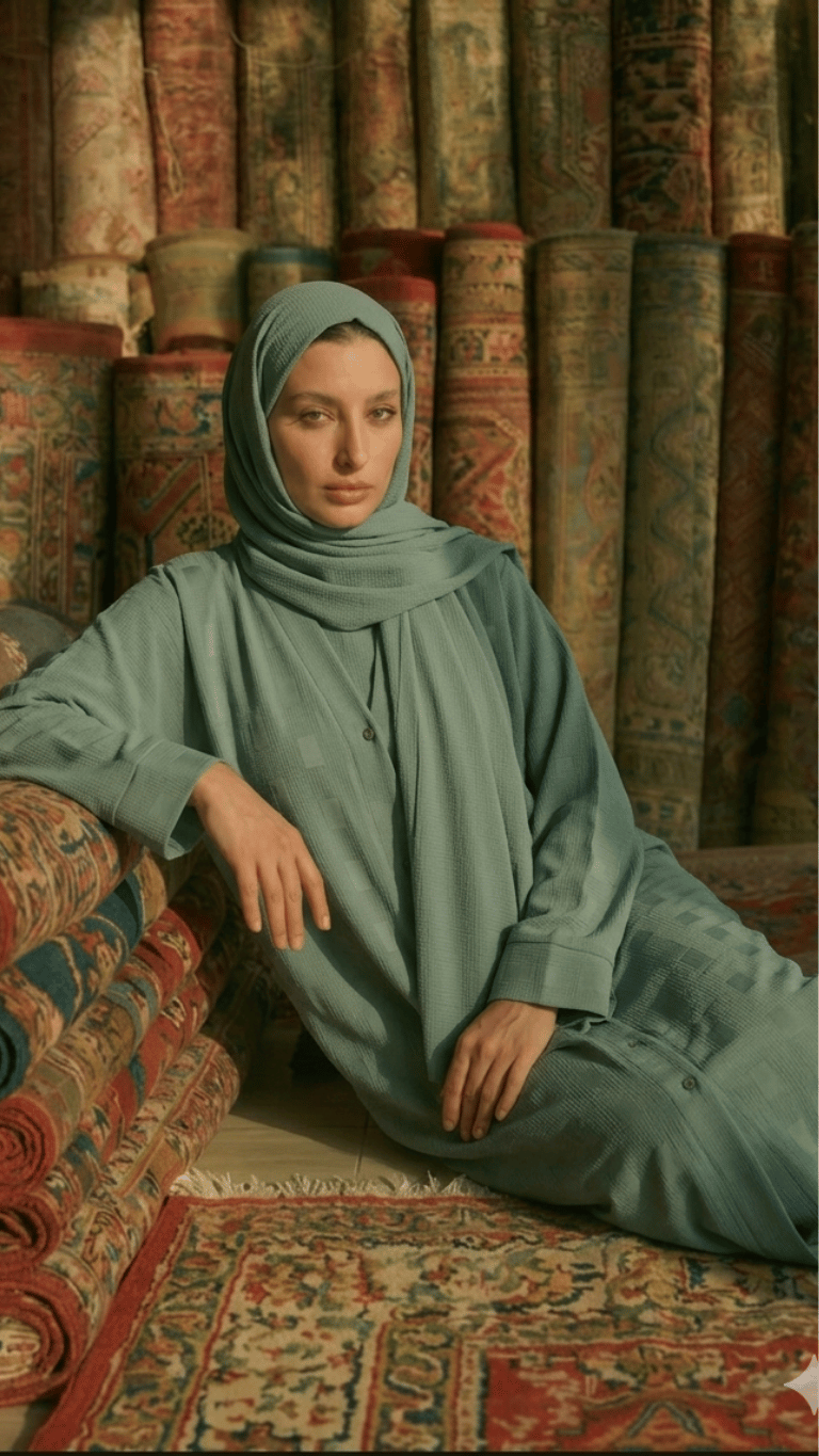 Grid open front abaya