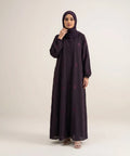 Leaves embroidery open front abaya .