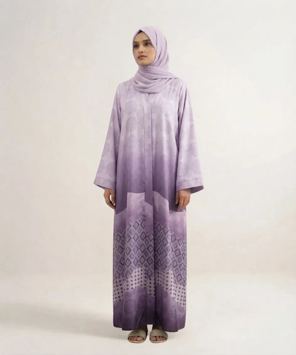 Mirage printed open front abaya
