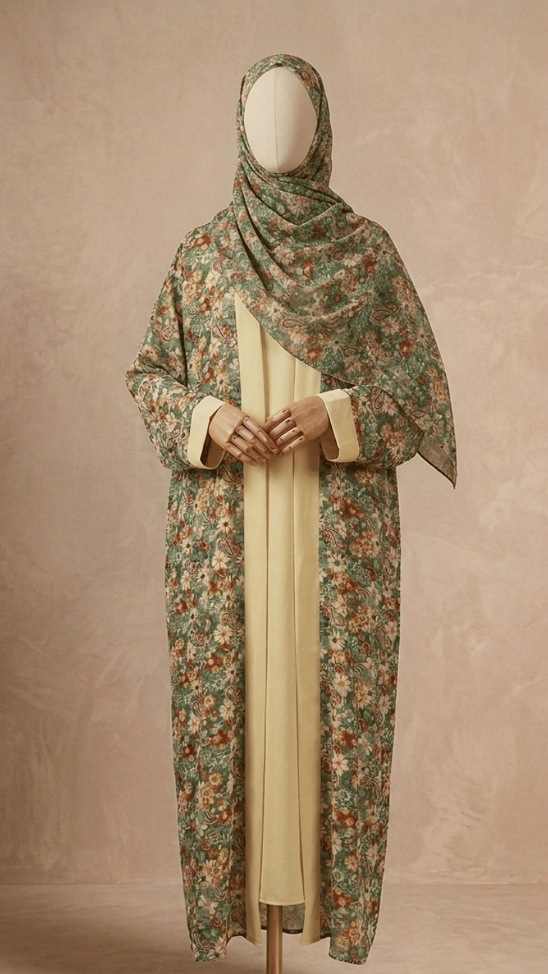 Pista 03 piece double upper abaya .