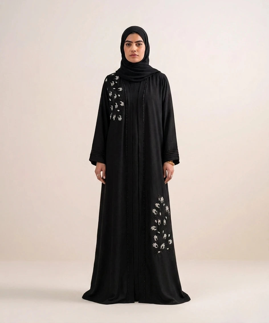 Flourish black embroidery abaya