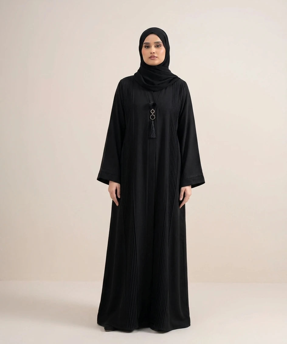 Pleats open front abaya