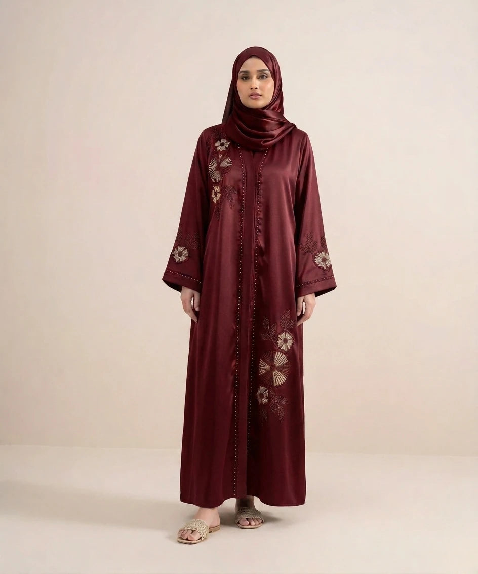 Velora embroidery open front abaya