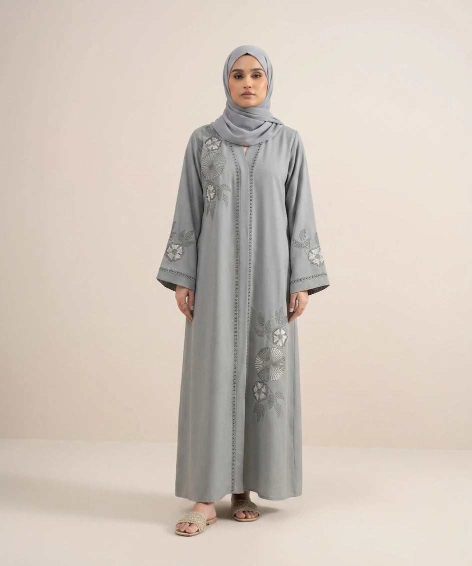 Velora embroidery open front abaya