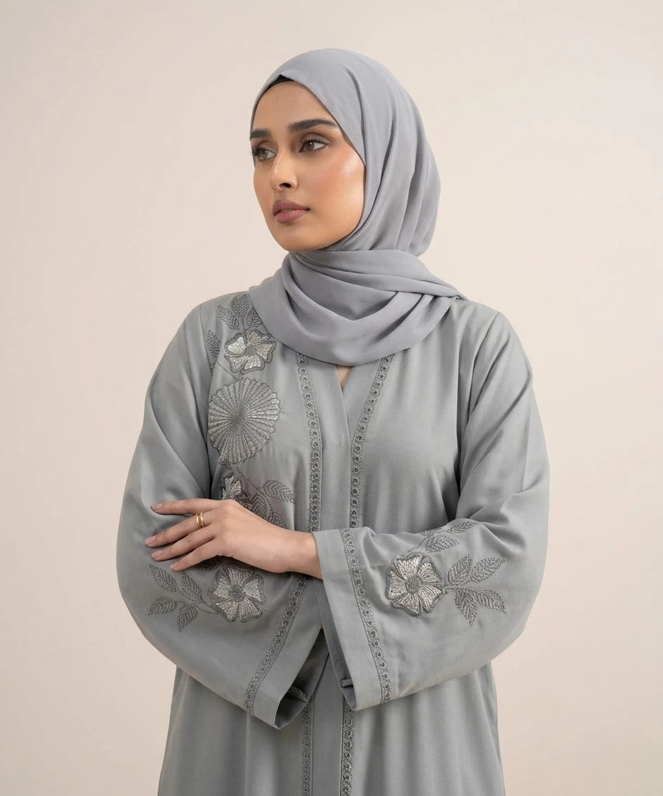 Velora embroidery open front abaya