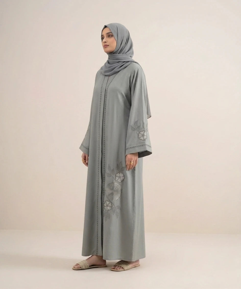 Velora embroidery open front abaya
