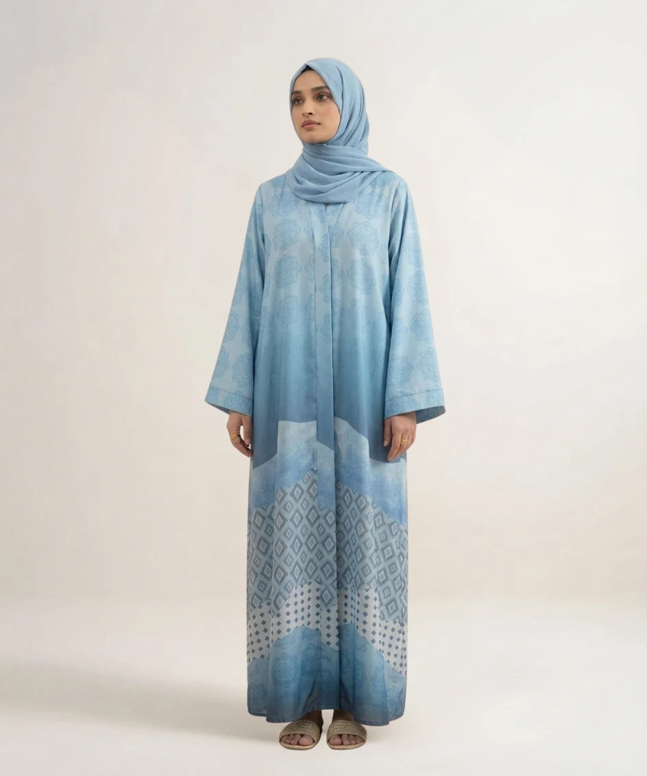 Mirage printed open front abaya