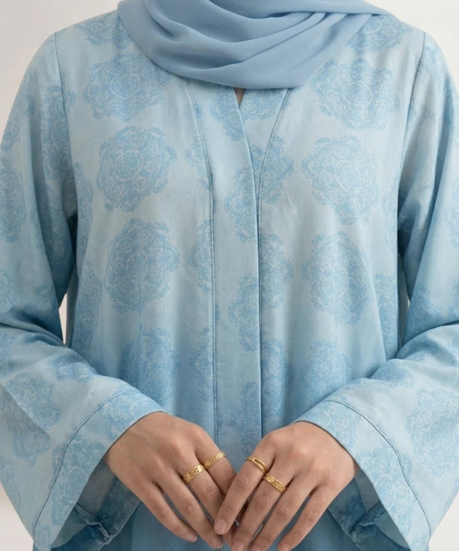 Mirage printed open front abaya
