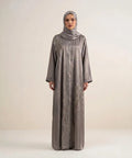 Silver Thread  hand embroidered open front abaya