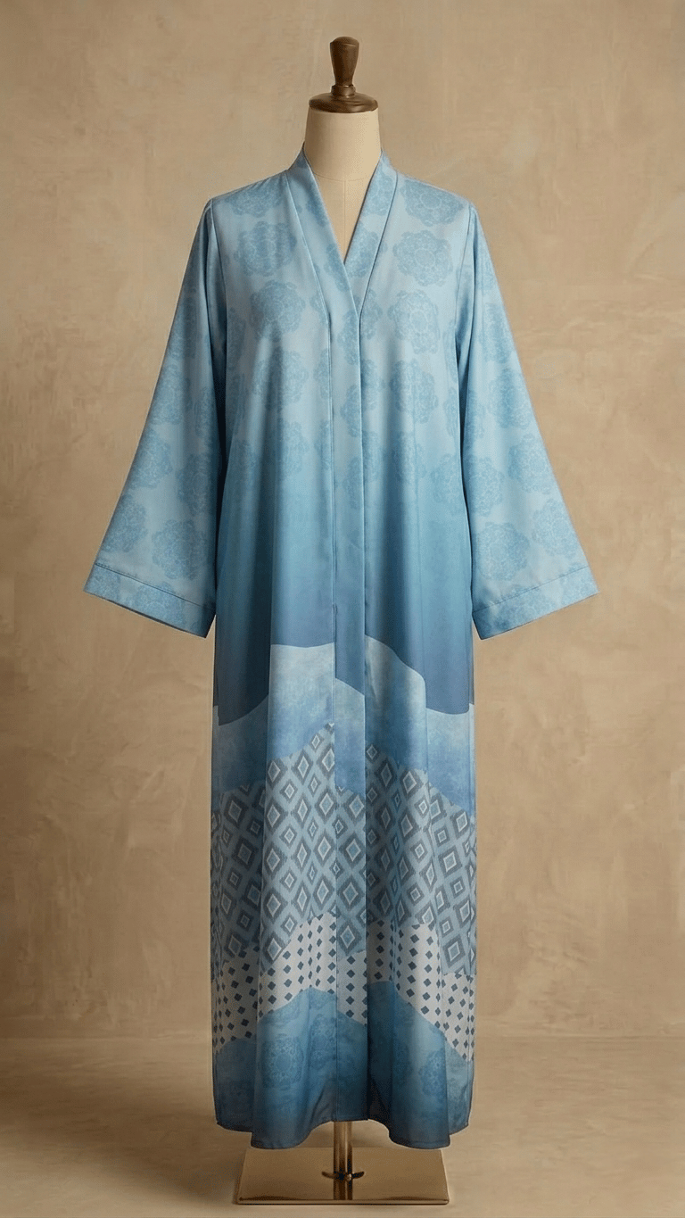 Mirage printed open front abaya