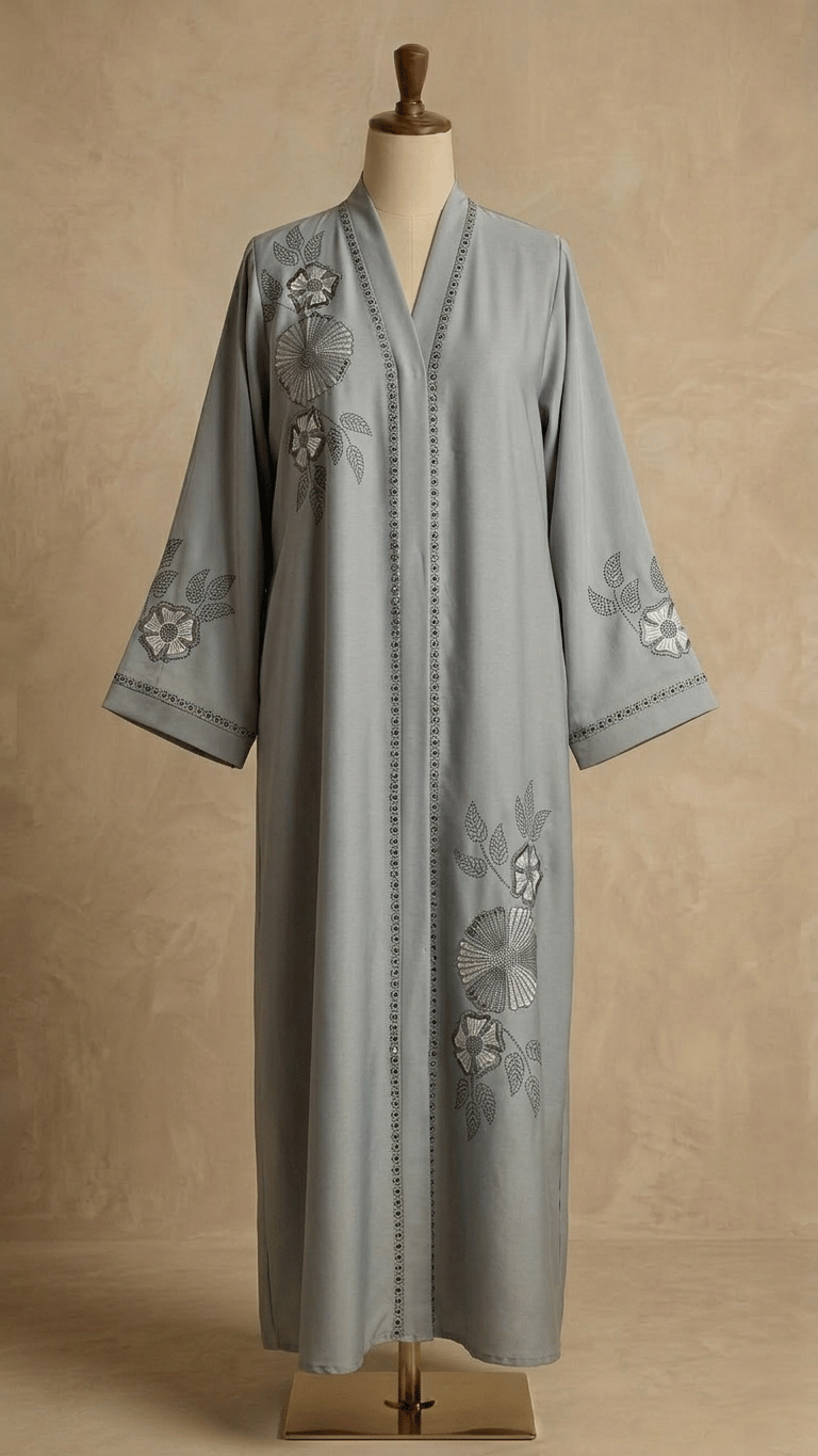 Velora embroidery open front abaya