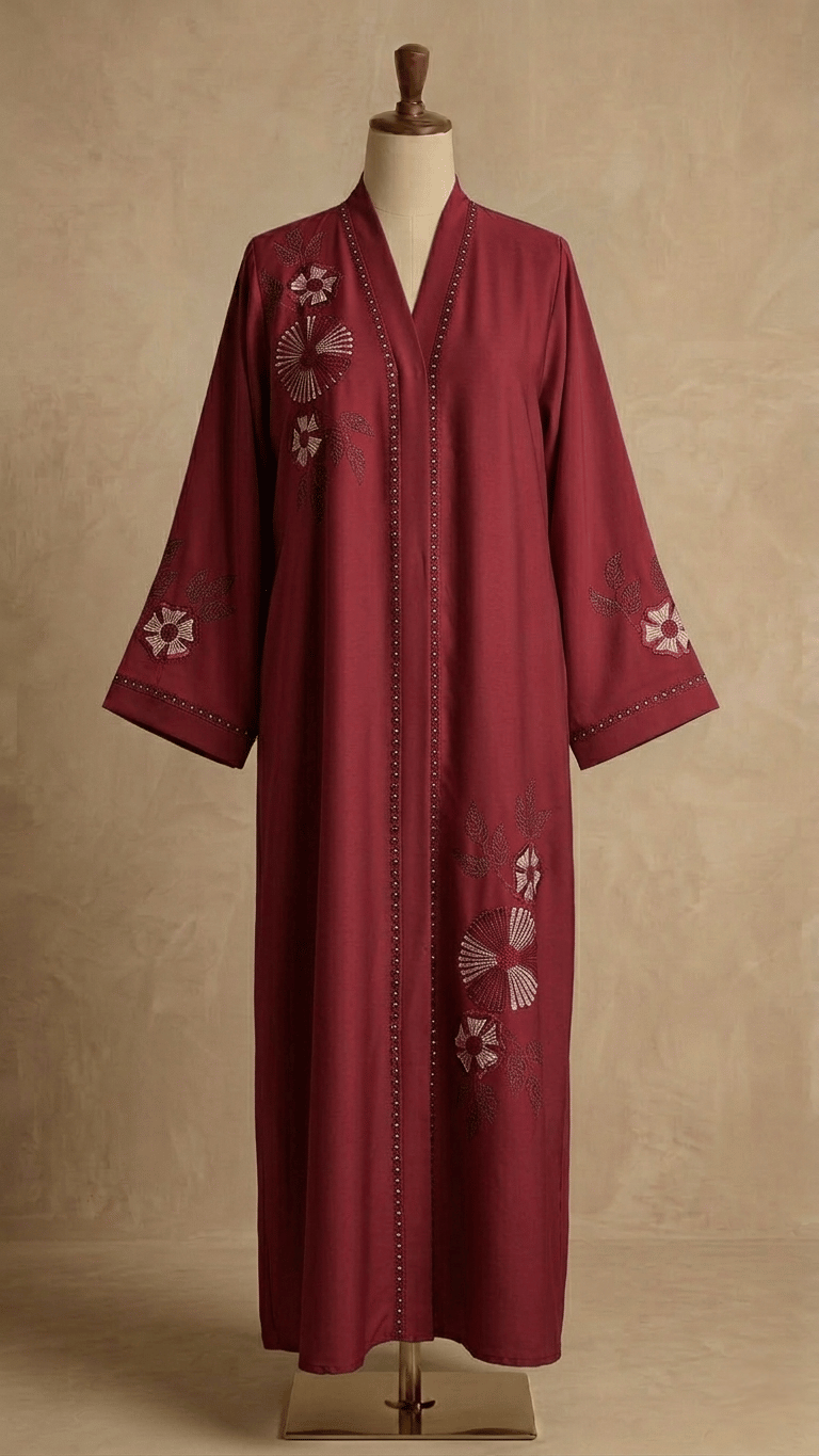 Velora embroidery open front abaya