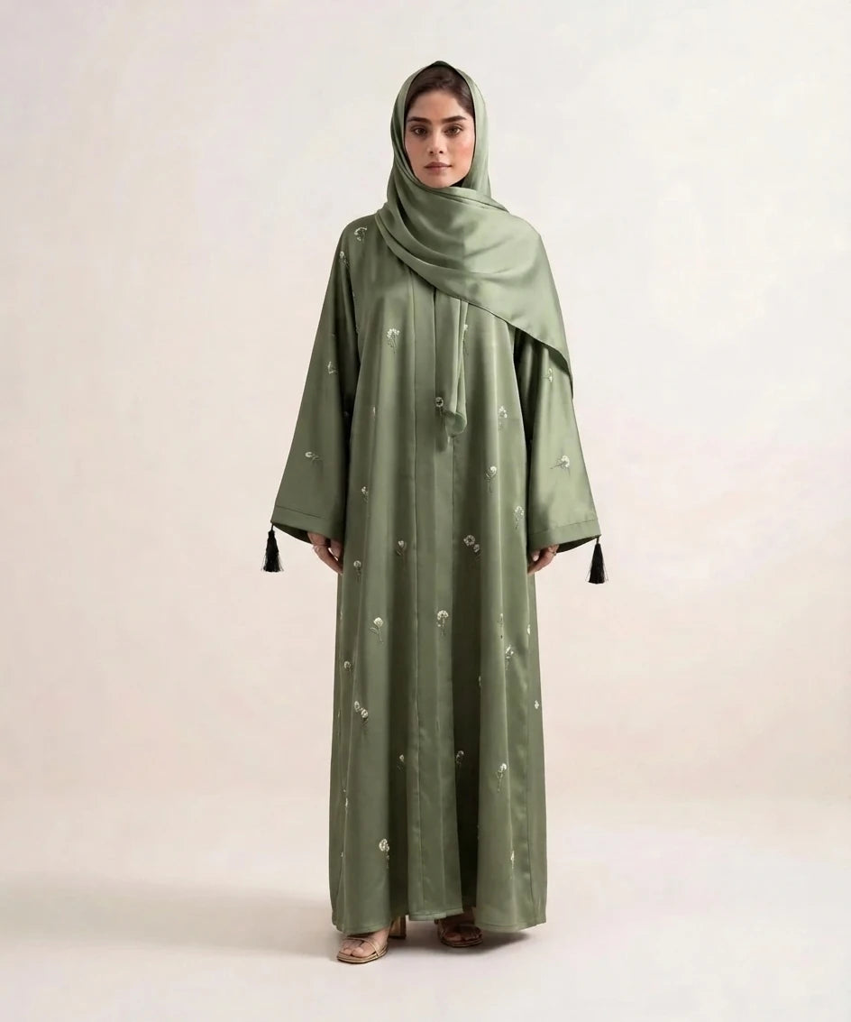 Sprinkles  embroidery open front abaya