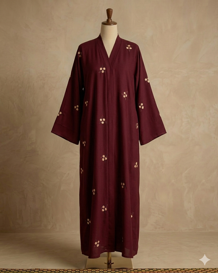 Royalty embroidery open front abaya